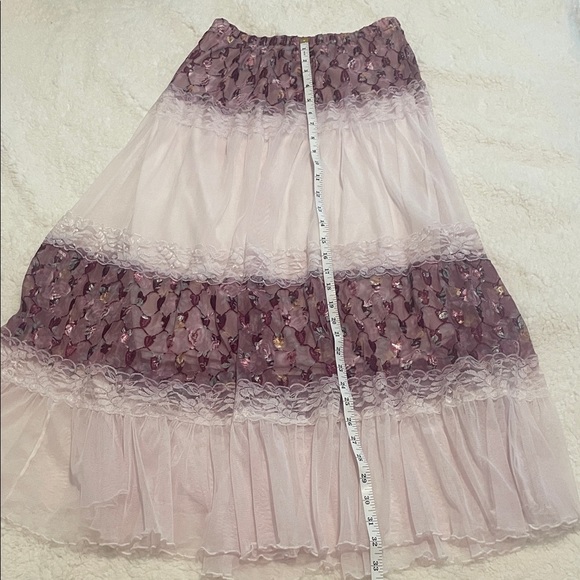 Purple Tulle Maxi Skirt Tiered Lace Trim Fairy Festival Photoshoot Skirt - Picture 6 of 7